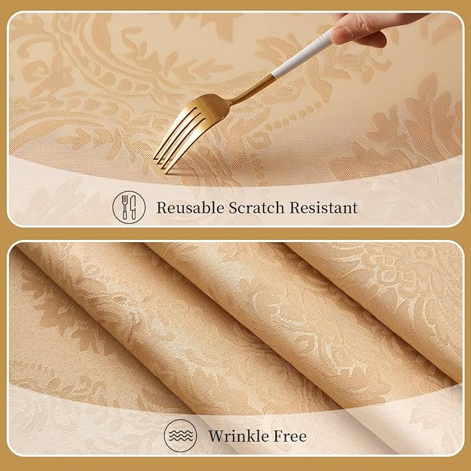 Romanvicky Christmas Jacquard Tablecloth Gold Flower Pattern Rectangle Table Cloth Spill Proof Wrinkle Resistant Polyester Table Cover for Party, Dining, Thanksgiving Decoration, 60 x 120 Inch