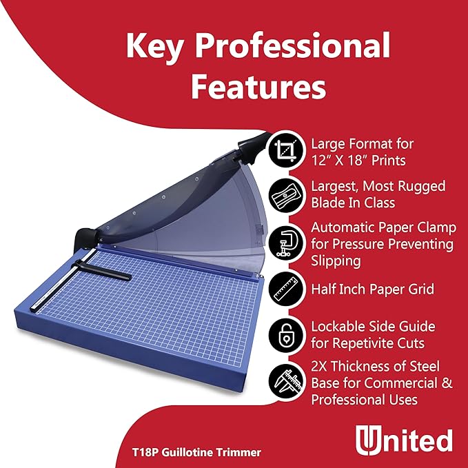 United Office Products T18P Professional Guillotine Paper Trimmer, Sturdy Metal Base, 18" Cut Length, 40 Sheet Capacity, Paper Cutter for Offices, Schools and Crafts