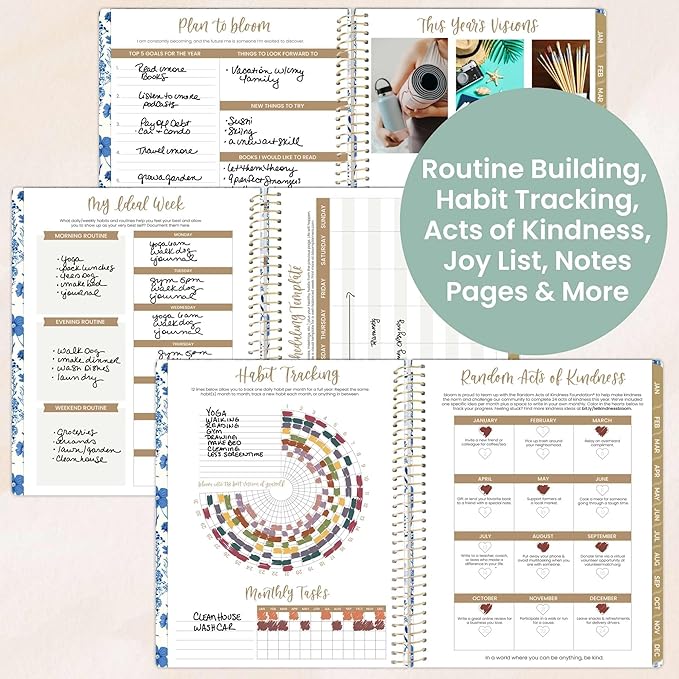 bloom daily planners 2026 Planner (January to December) - 8.5” x 11” Weekly & Monthly Dated Agenda Organizer Book with Stickers & Tabs - Flexible Soft Cover - Blue & White Floral