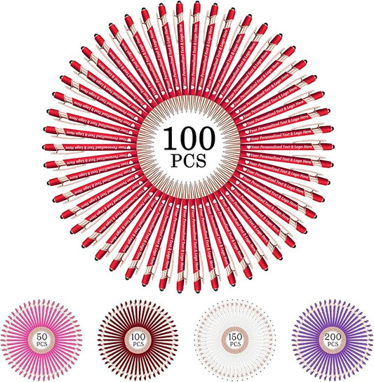 STREADVE 100 Personalized Custom Pens Engraved Writing Pen with Name Logo, Customized Promotional Items Stylus Pen Gifts for Women Realtor Reunion Wedding Business, Red