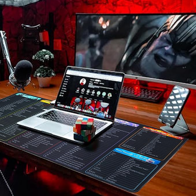 Thick Large Gaming Mouse Pad, XXL Gaming Mousepad Gamer Gifts for men, PC Game Keyboard Controls Quick Keys Shortcuts Commands Desk Mat,Gaming Room Desk Accessories for Boys,35.4*15.7 Inch