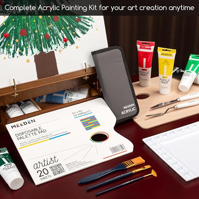 MEEDEN Painting Kit with French Easel, 24 Colors Acrylic Paint Set, 10 Pcs Paint Brush Set, Canvas Set & Art Supplies, Great Painting Set for Beginners & Artists