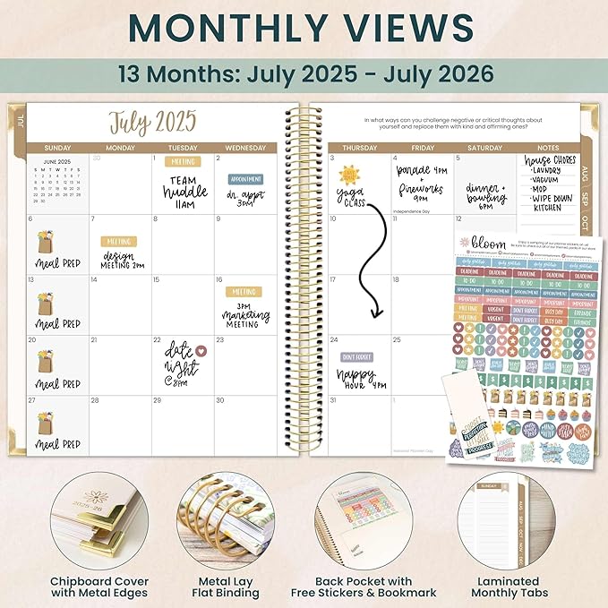 bloom daily planners 2025-2026 Hardcover Academic Year Goal & Vision Planner (July 2025 - July 2026) - Monthly & Weekly Calendar Agenda Organizer - 7.5" x 9" - Spread Kindness Like Wildflowers