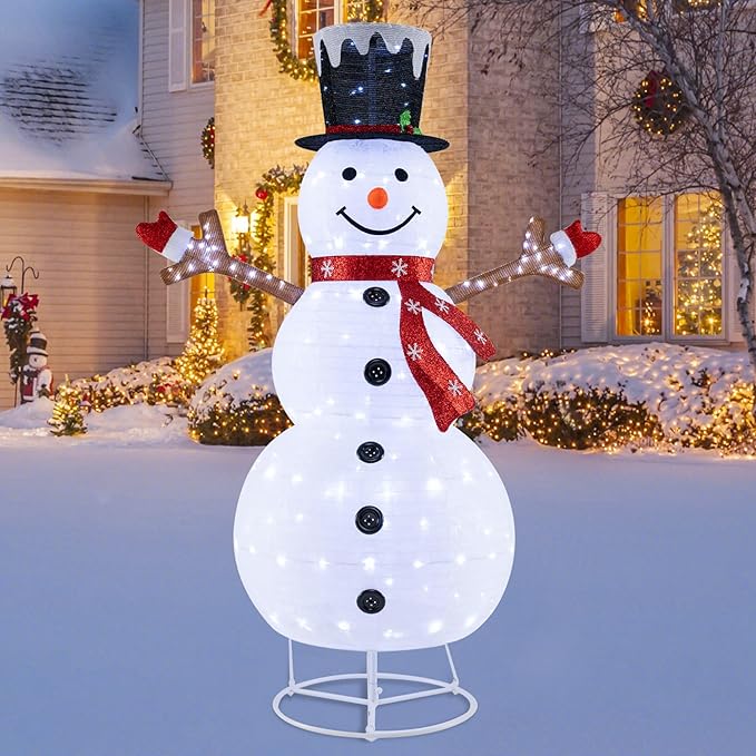 Tangkula 6 FT Lighted Pop-Up Christmas Snowman, Indoor Outdoor Christmas Decoration with 180 Pre-Lit LED Lights, Collapsible Snowman with Hat & Scarf for Home, Yard, Garden, Xmas Holiday Decoration