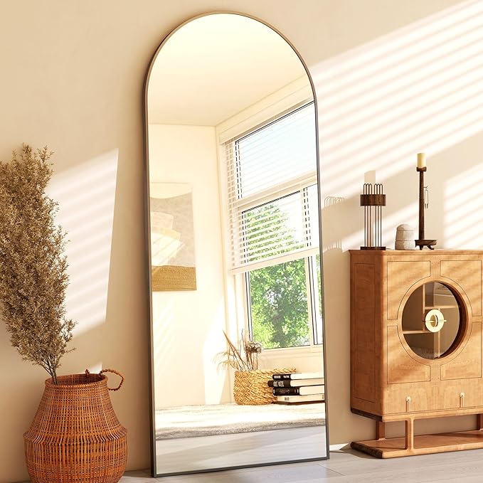 65" x 24"Arched Full Length Mirror - Wall Mounted Floor Mirror- Aluminum Alloy Frame Full Body Mirror for Bathroom Living Room Bedroom and Entryway Black