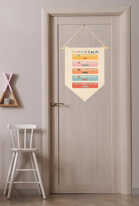 Calming Corner Decor-Coping Techniques Wall Art for Kids-Calm Down Skills-Classroom Management Sign-Flag Decor Gift for Kids Boys Girls - Banner Wall Sign Gifts for Classroom