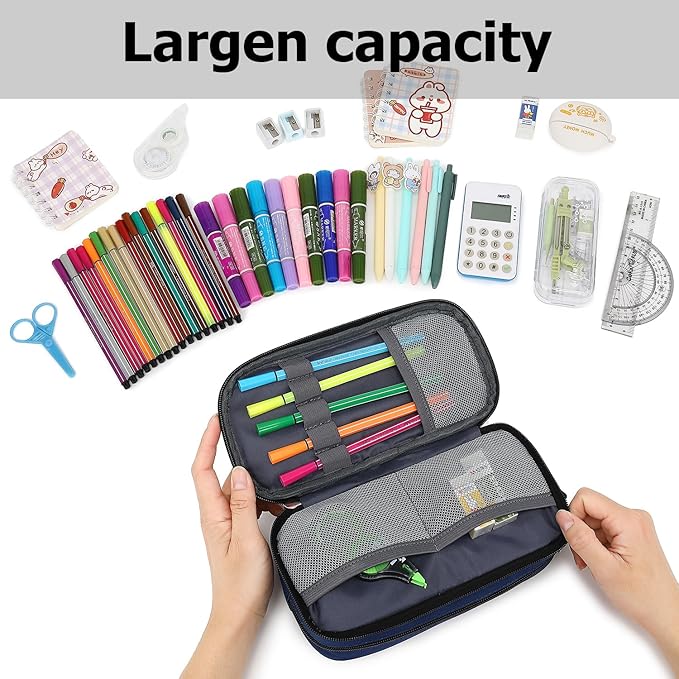 Large Capacity Pencil Case Multi-Slot Pencil Pouch Durable Pencil Box Portable Office Pen Bag with Zipper