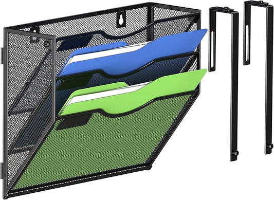 Kuntine.B Wall File Organizer Office Hanging Magazine Holder Wall File Organizer for Office Home (Black, 3 Tier & Hangers)