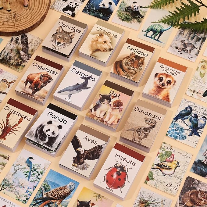 12 Sets 600 Sheets Washi Stickers Book for Journaling, Jungle Animal Sticker, Wild Zoo Sea Animal Aesthetic Scrapbook Dinosaur Sticker Set for Bullet Journal Card Craft Gift Rewards for Kid Notebook