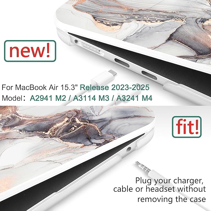 DONGKE Compatible with M4 MacBook Air 15 inch Case 2025 2024 2023 A3241 A3114 A2941 M3 M2 Liquid Retina Display Touch ID, Plastic Hard Case & Keyboard Skin & Screen Protector - Abstract Marble