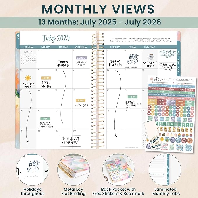 bloom daily planners 2025-2026 Academic Year Daily Planner (July 2025 - July 2026) - A5 Weekly & Monthly Calendar Agenda Organizer Book with Stickers - 5.5" x 8.25" - Painted Peonies