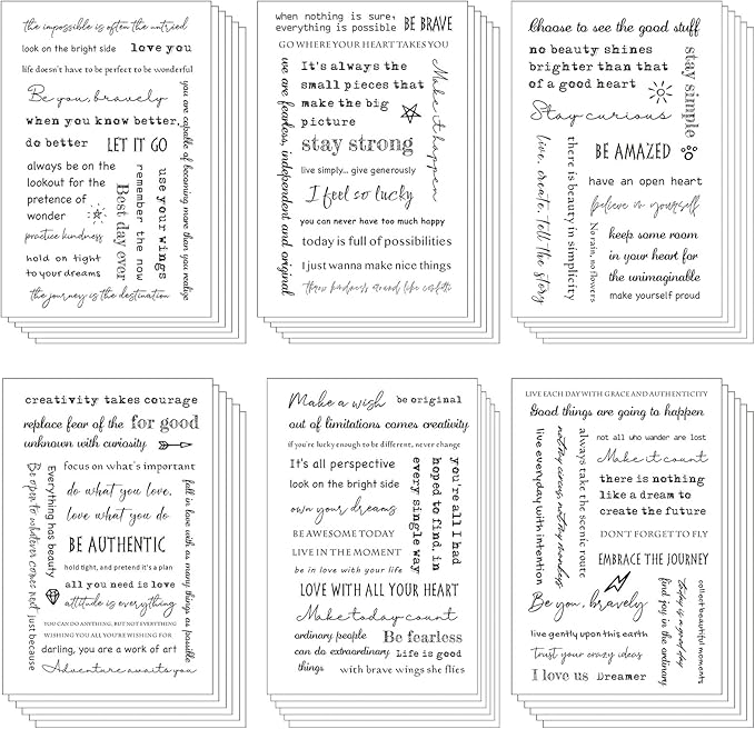48 Sheets Inspirational Quotes Stickers Aesthetic Sayings Decal Motivational Words Handwritten Letters Gift for DIY Crafts Journaling Scrapbook Planner Appreciation Supplies, 8 Styles(Black)