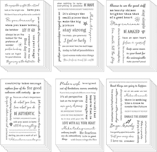 48 Sheets Inspirational Quotes Stickers Aesthetic Sayings Decal Motivational Words Handwritten Letters Gift for DIY Crafts Journaling Scrapbook Planner Appreciation Supplies, 8 Styles(Black)