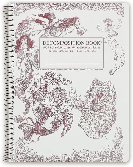 Decomposition Mermaids College Ruled Spiral Notebook - 9.75 x 7.5 Journal with 160 Lined Pages - 100% Recycled Paper - Cute Notebooks for School Supplies, Home & Office - Made in USA