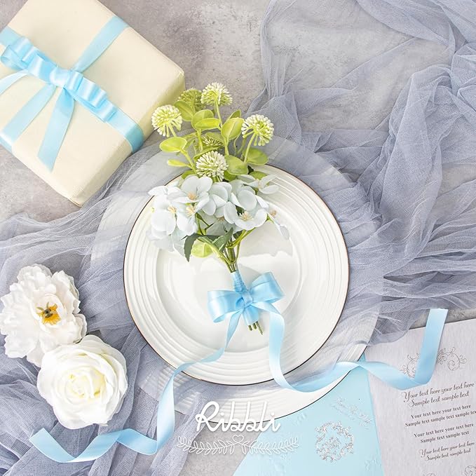 Ribbli Light Blue Satin Ribbon 5/8 inch x Continuous 25 Yards,Double Faced Satin Use for Craft, Gift Wrapping, Christmas Ornaments, Hair Bows, Bouquet Bows