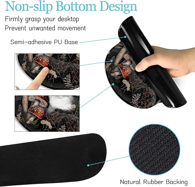 Mushroom Mouse Pad Set Large Desk Matt for Desktop, Ergonomic Mouse Pad with Wrist Rest, Gaming Mouse Pad Wrist Support Keyboard Mat Cup Coaster Set Office Desk Decor Accessories