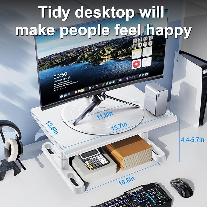 Monitor Stand Riser for Desk,360°Rotation Freely Height Adjustable by Knob,4.4-5.8 Inches,Ergonomic Monitor Stand Mount, Desktop Monitor Stands Riser for Computer,Laptop,Printer,Tv,White