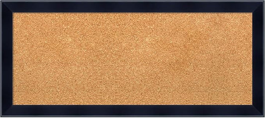 Amanti Art Natural Cork Board for Wall, 14x32 Vision Board with Black Wood Frame, Medium Corkboard Office Decor for Home Organization, Modern Contemporary Corkboard Pinboard to display items for home