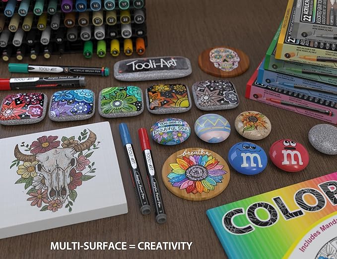 Acrylic Paint Pens 22 Gray Tones Assorted Pro Color Series Markers Set 0.7mm Extra Fine Tip for Rock Painting, Glass, Mugs, Wood, Metal, Canvas, Projects, Non Toxic, Waterbased, Quick Drying