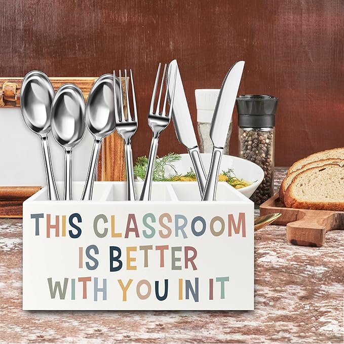 Boho Classroom Pen Pencil Holder Organizer for Desk, This Classroom Is Better With You in It Wooden Box Signs Decorations for Home Office Desk Tabletop, Back to School Supplies