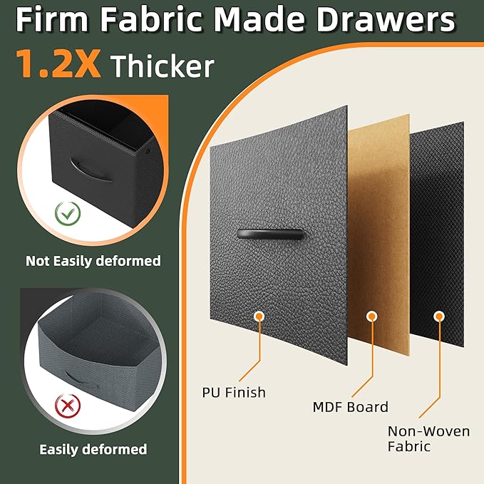 Lateral File Cabinet 4 Fabric Drawer, Mobile Filing Cabinet for Large Printer, Home Office Functional Small Office Storage Cabinet & Printer Stand, Fits Letter Size, Black