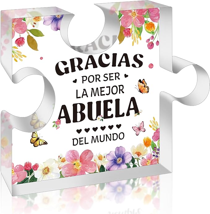 Yopyame Spanish Grandma Acrylic Gifts - Regalos para Abuela Acrylic Gift for Desk Table Decor Appreciation Grandma Engraved Puzzle Plaque Mother’s Day Christmas Birthday Thanksgiving Gift for Abuela