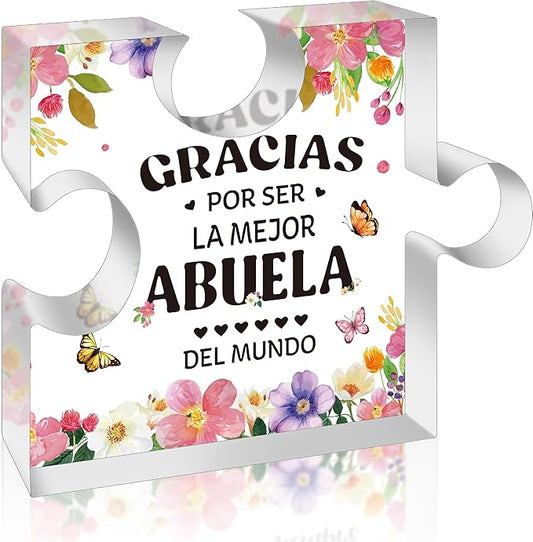 Yopyame Spanish Grandma Acrylic Gifts - Regalos para Abuela Acrylic Gift for Desk Table Decor Appreciation Grandma Engraved Puzzle Plaque Mother’s Day Christmas Birthday Thanksgiving Gift for Abuela