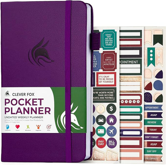Clever Fox Pocket Planner Weekly – Undated Monthly Goal Planner and Calendar, Mini Planner Perfect for Purse, 3.7x6.7" (Purple)