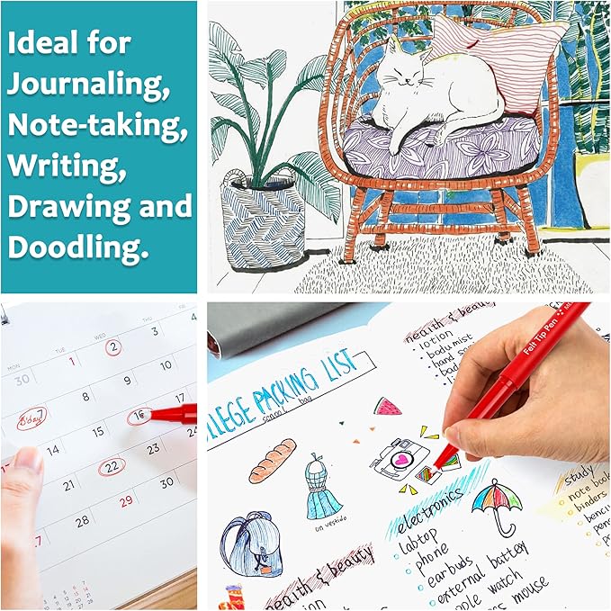 Lelix 30 Colors Felt Tip Pens, Medium Point Assorted Markers Pens For Journaling, Writing, Note Taking, Planner Coloring, Perfect for Art Office and School Supplies