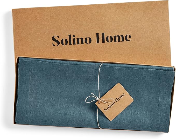 Solino Home Linen Table Runner 60 Inches - 100% Pure Linen Peacock Blue Table Runner 14 x 60 Inch Ideal for Dresser and Coffee Tables - Fete
