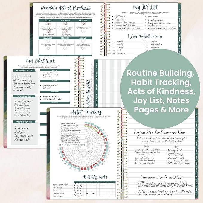 bloom daily planners 2025-2026 (8.5" x 11") Academic Year Day Planner (July 2025 - July 2026) - Weekly & Monthly Dated Agenda Organizer with Stickers & Tabs - Emerald Paint Strokes