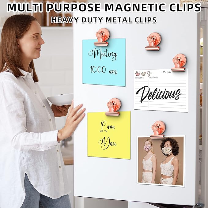 Grtard 12 Pack Magnetic Clips Heavy Duty, Magnet Clips for Fridge, Refrigerator Magnets with Clip, No-Scratch Strong Magnetic Clip Display Paper Fasteners on Home& Office& Teaching (Rose Gold)