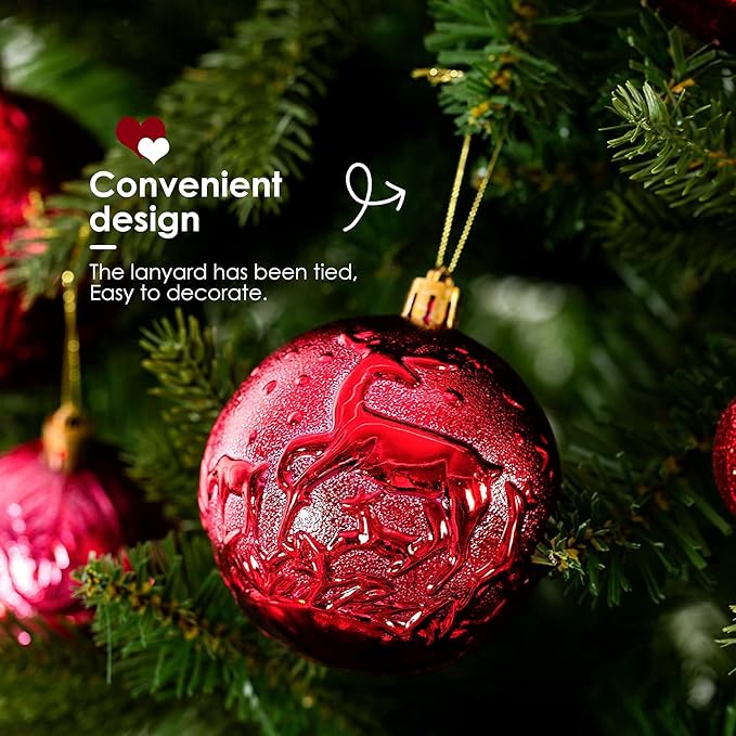 Senjie Red Shatterproof Christmas Ball Ornaments, 32 Pcs, Plastic, Eclectic Style, Wedding & Christmas Occasion