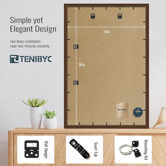 24x36 Poster Frame - 4 Pack, Brown Wood Picture Frame, Suitable for Photos, Puzzles, Paintings & Maps, Wall Hanging