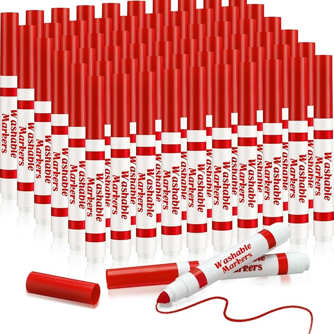 Janlaugh 60 Pcs Red Washable Markers Bulk Coloring Broad Line Markers for Kids Conical Tip Red Drawing Pens for Classroom Back to School Travel Art Baby Shower Gender Reveal Supplies, Ages 6+