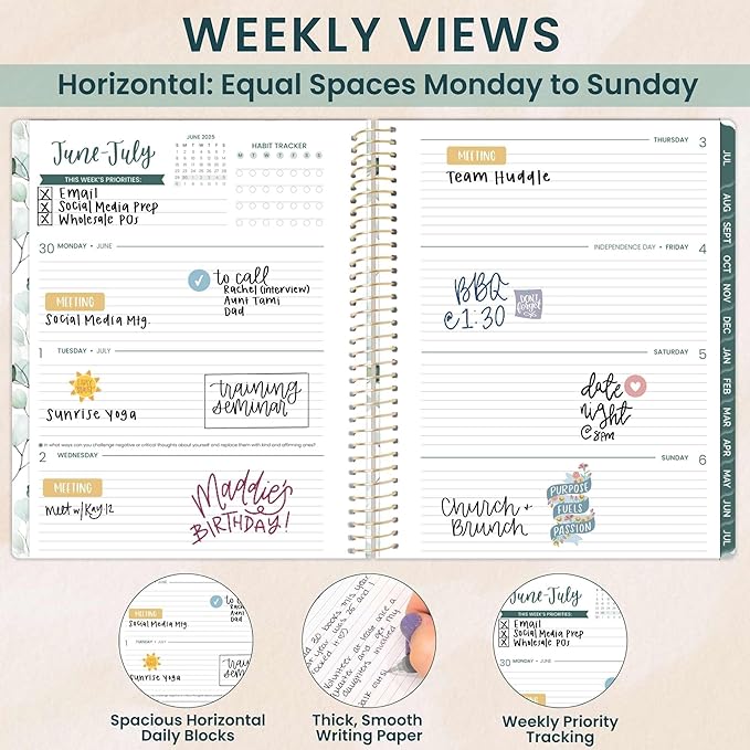bloom daily planners 2025-2026 (8.5" x 11") Academic Year Day Planner (July 2025 - July 2026) - Weekly & Monthly Dated Agenda Organizer with Stickers & Tabs - Boho Greenery