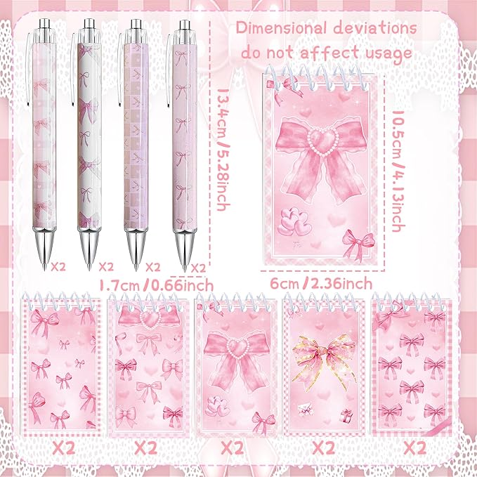 18 PCS Pink Bows Notebook Journal with Pen,Coquette Bow Pocket Notebook & Pen Set Include Ballpoint pen and Cute Small Notebook for Journaling Office Supplies