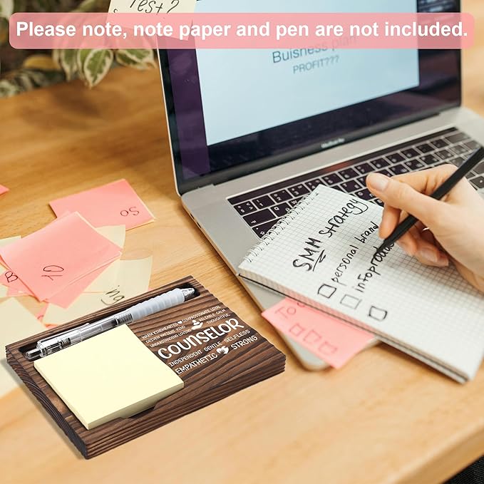 Counselor Appreciation Gifts, Thank You Gift for School Counselor, School Office Coworkers Staff Appreciation Gifts, Sticky Note Holder Wooden Notepad & Pen Holder 6.5" x 4.7" - FTA297