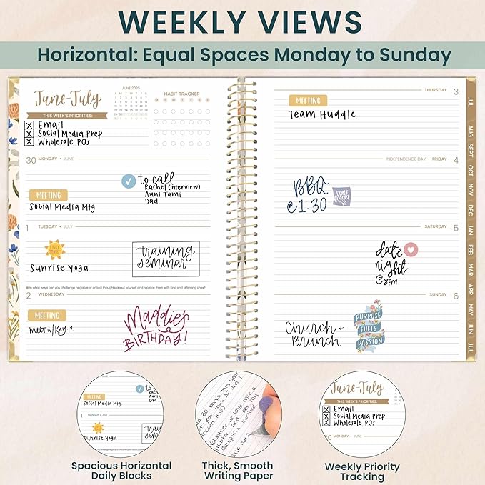bloom daily planners HARDCOVER 2025-2026 (8.5" x 11") Academic Year Day Planner (July 2025 - July 2026) - Task Goal Organizer - Monthly & Weekly Inspirational Agenda Book - Whimsical Wildflowers