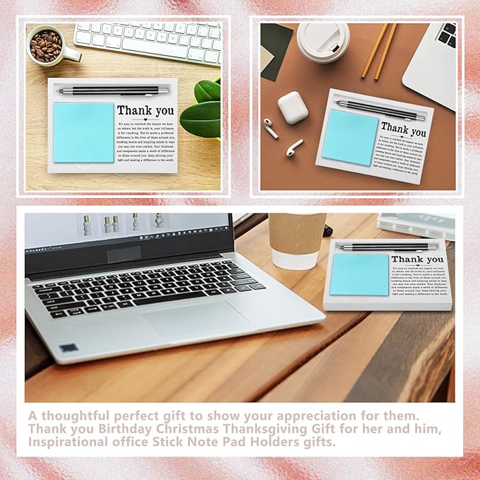 Thank You Sticky Note Holder, Thank You Appreciation Gifts for Leader Boss Women Best Mom Mentor Coach Manager Coworker Teacher Self-Stick Note Pad Holders YBB01