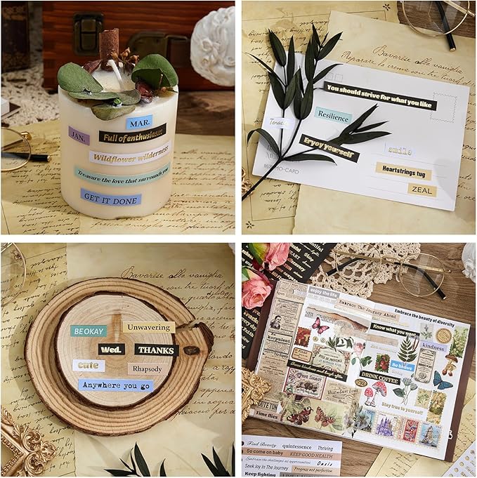 2500+ Pcs Word Stickers for Journaling, 50 Sheets Quote Sticker Gold Foil Art Scrapbook Supplies for Junk Journal, Scrapbooking Supplies for Bullet Journal Craft Small Talk Stickers for DIY Gift Card
