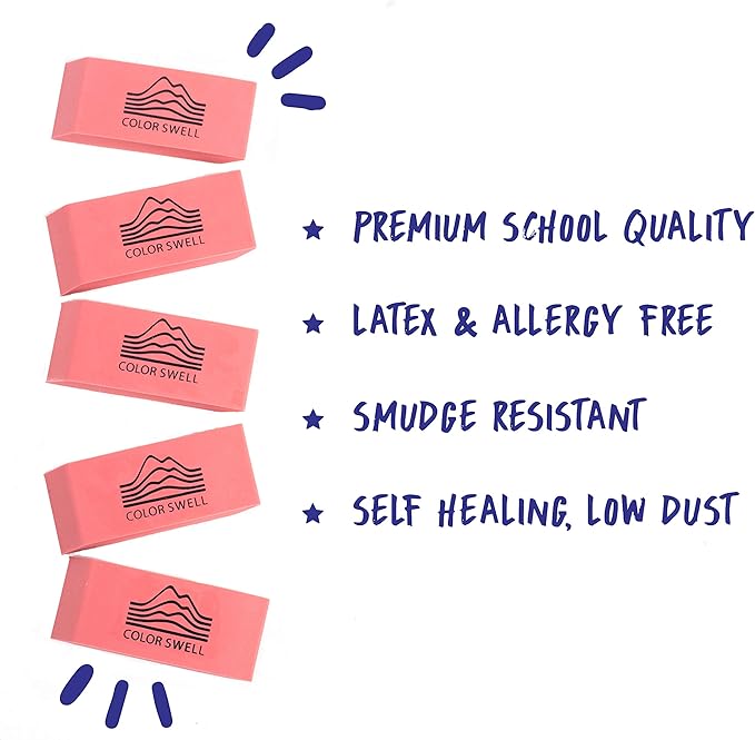 Color Swell Bulk Pink Erasers - 108 Pack of Neon and Pink Erasers - Perfect for Offices, Classroom, Kids, Students, Families, and Donations