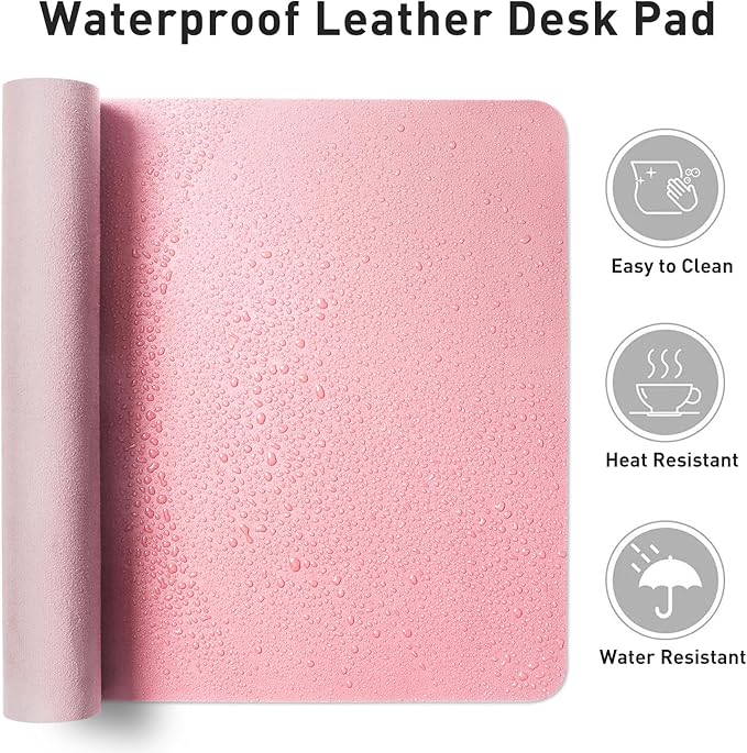 Aothia Faux Leather Desk Mat – Large Mouse Pad, Non-Slip PU Leather Blotter, Waterproof Writing Surface for Office and Home (Fairy Pink, 47.2" x 23.6")