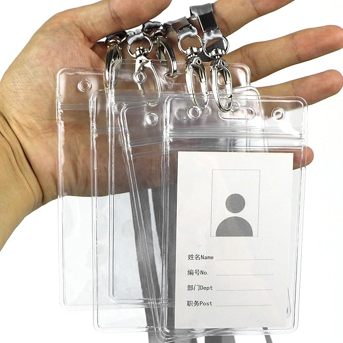 Lanyard with ID Holder 50 Pcs Waterproof Name Tag Badge ID Card Holders ID Pass Holder and 50 Pcs Flat Neck Lanyards Swivel Hook (Gray, Vertical)