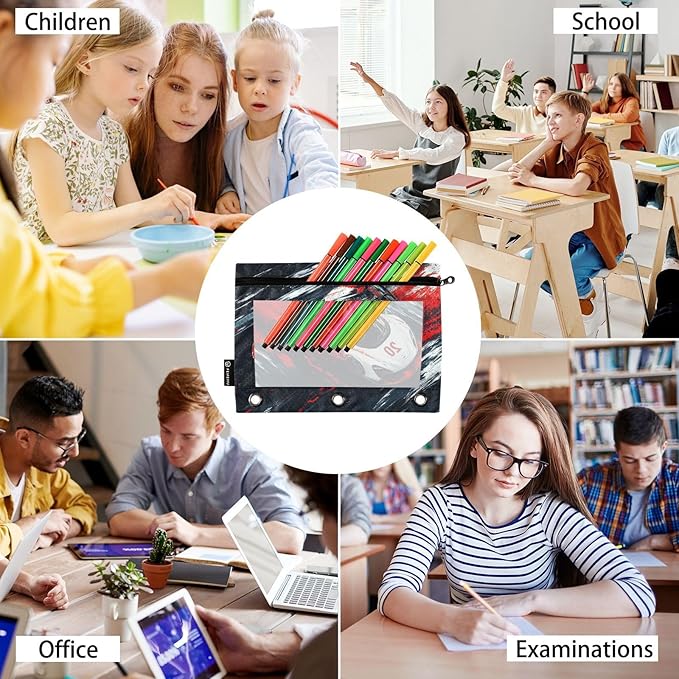 Truck Racing Car Pencil Pouch for 3 Ring Binder, 2 Pack Waterproof Pencil Bags Clear Window Zipper School Office Supplies