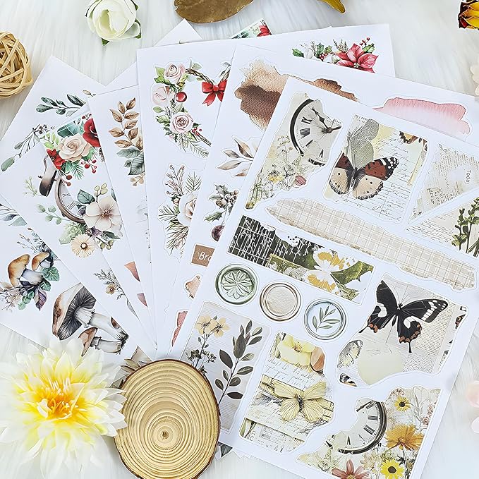 Snycler Plain Inspiration Theme Sticker Scrapbooking Supplies for Junk Journal, 20 Sheets PET Stickers - Vintage Journaling Stickers, Ephemera Sticker Book Pre Cut, Planner, Junk Journal Supplies