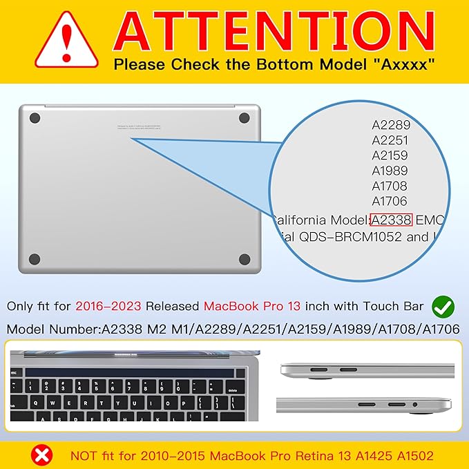 CISSOOK Matte Black Hard Shell Case Compatible with MacBook Pro 13 Inch Case 2025-2016 Release Model A2338 A2251 A2289 with Touch bar, MacBook Pro 13 M1 M2 with Keyboard Cover