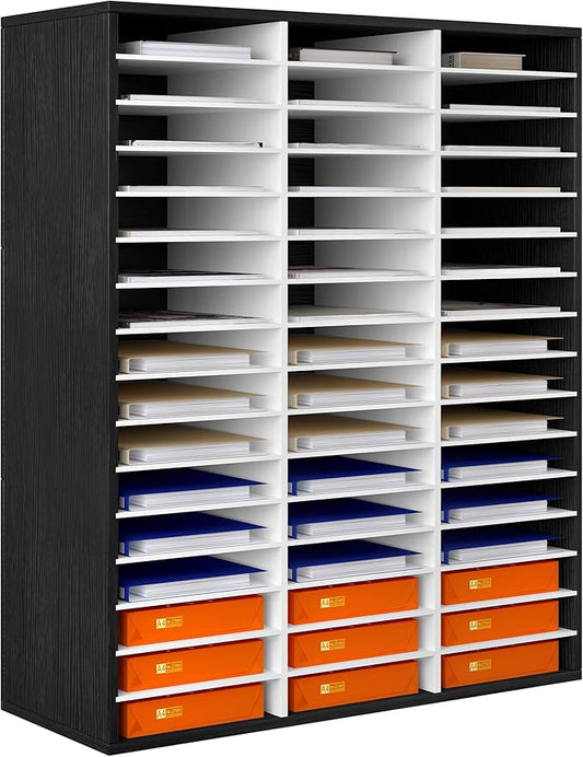 Mail Sorter Wood Literature Organizer, Student Mailbox for Classroom, Desktop Bill Paper sorter for Office Home School, 48 Compartments, White