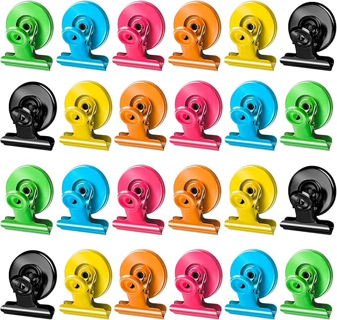 Grtard 24pack Magnetic Clips, Cute Magnet Clips for Fridge, Colorful Magnetic Clips Heavy Duty, Strong Magnetic Clip Magnets, No-Scratch Magnetic Clips for Refrigerator, Whiteboard, Locker, Classroom