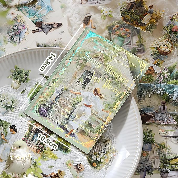 Snycler Green Garden Series Sticker Book - 20 Sheets Vintage PET Stickers for Scrapbooking, Junk Journaling, Ephemera, and Decorative Crafts - Pre-Cut Bright & Cheerful Design Stickers